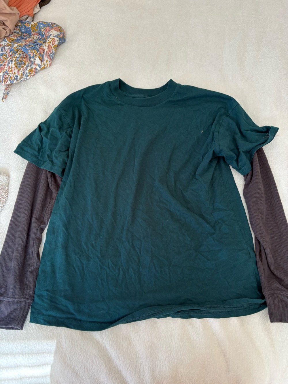 ABERCROMBIE KIDS Teal Layered-Look Long Sleeve Tee with Charcoal Sleeves